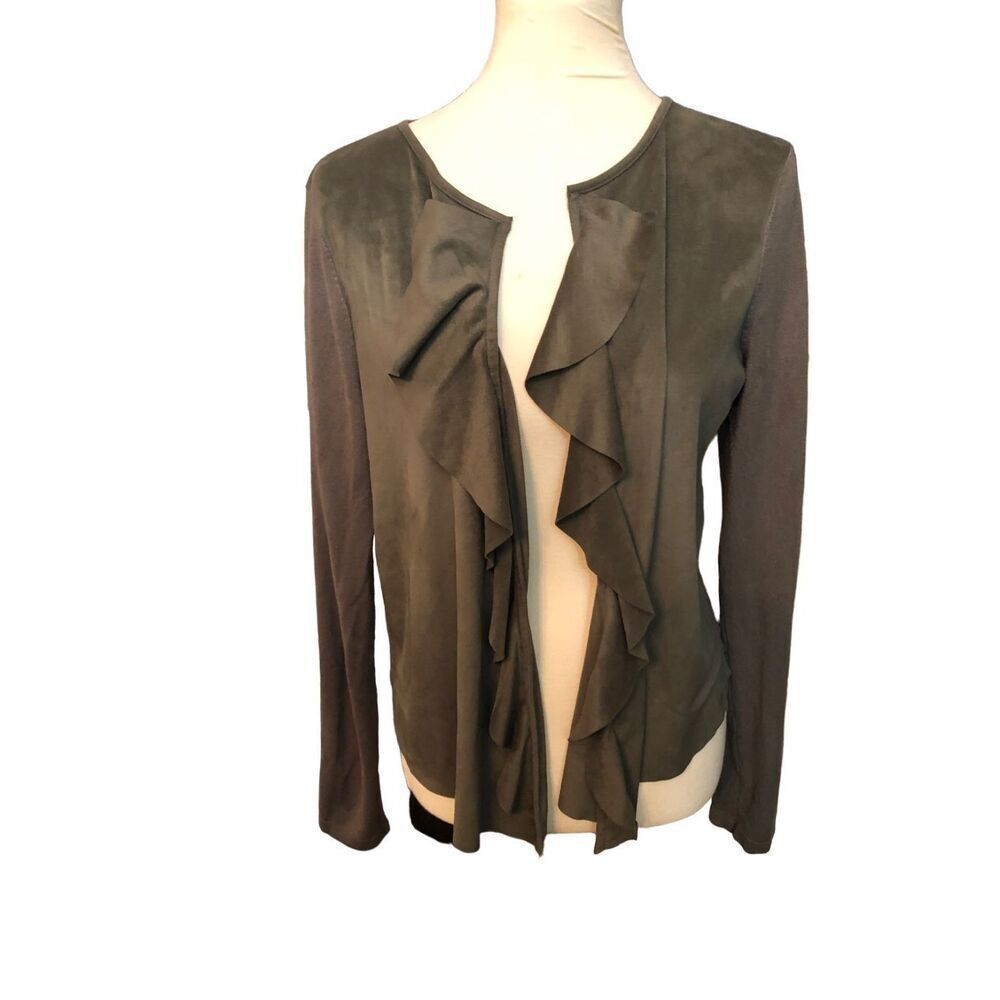 INC faux suede and knit mixed media open front cardigan